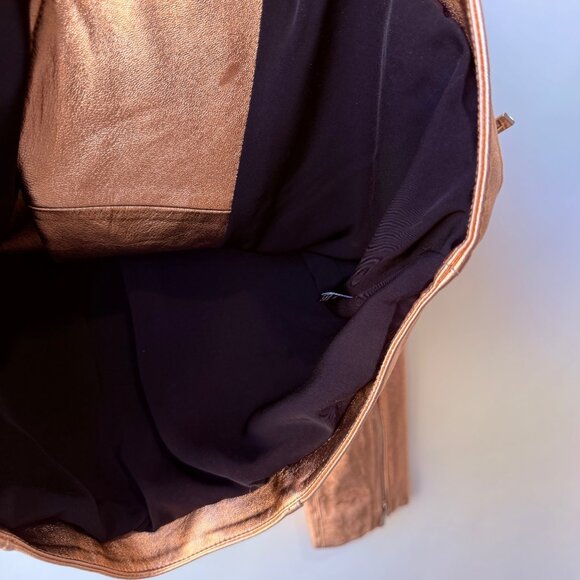 Neiman Marcus Rose Gold Metallic Leather Moto Jacket – Size M - Picture 9 of 11